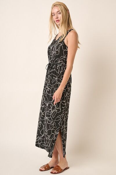 Mittoshop Side Slit Flower Print V-Neck Sleeveless Dress OutfitFlow
