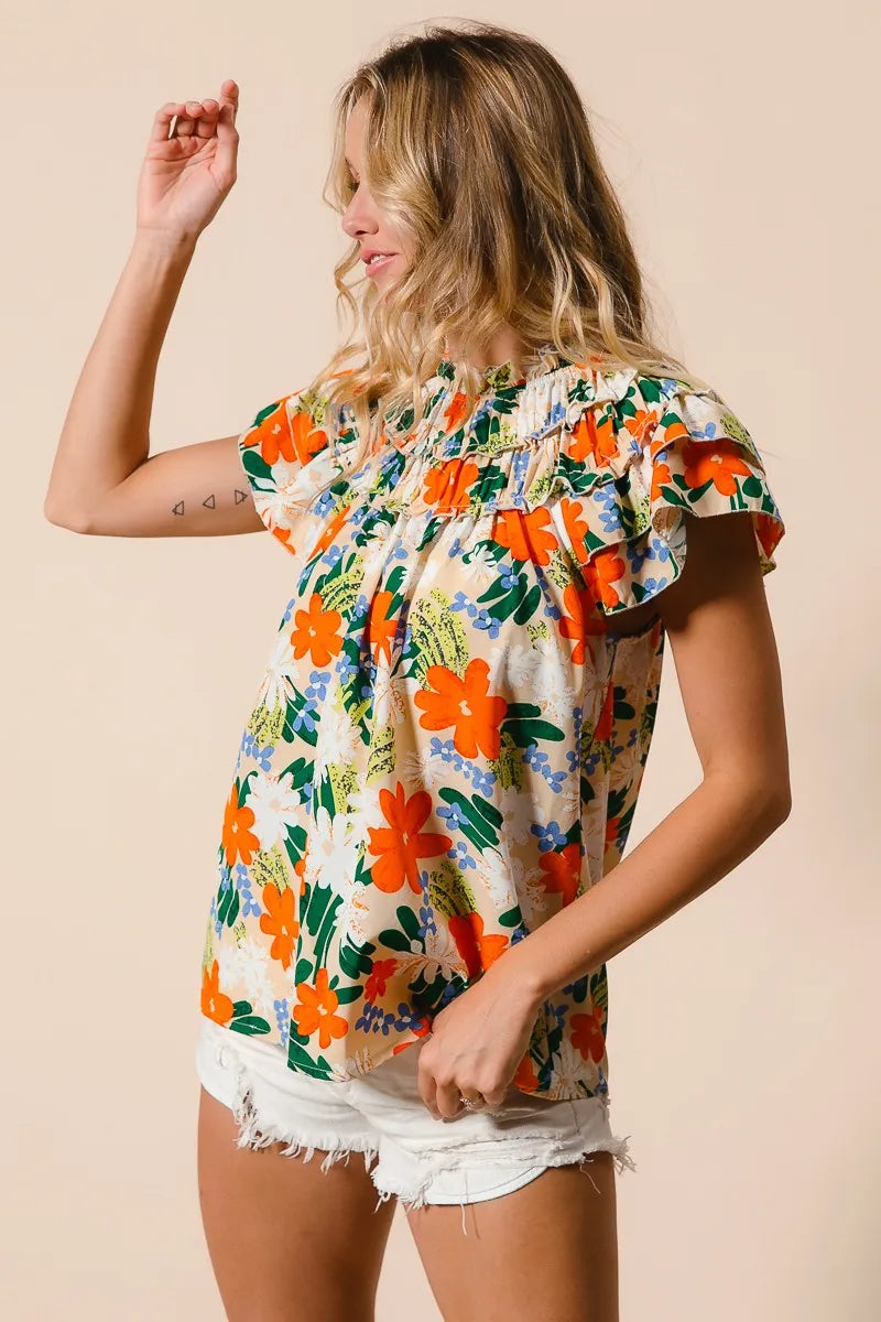 BiBi Multi Color Floral Print Woven Top OutfitFlow
