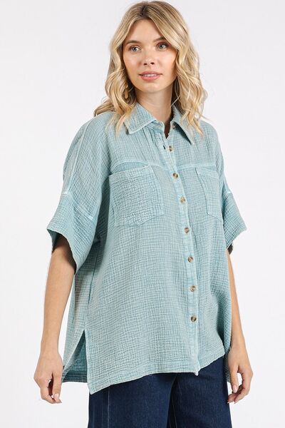 Mittoshop Mineral Wash Gauze Oversized Short Sleeve Shirt OutfitFlow