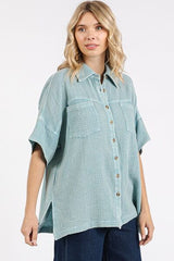 Mittoshop Mineral Wash Gauze Oversized Short Sleeve Shirt OutfitFlow