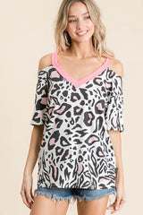 BiBi Leopard Print Top with Shoulder Cut Out OutfitFlow