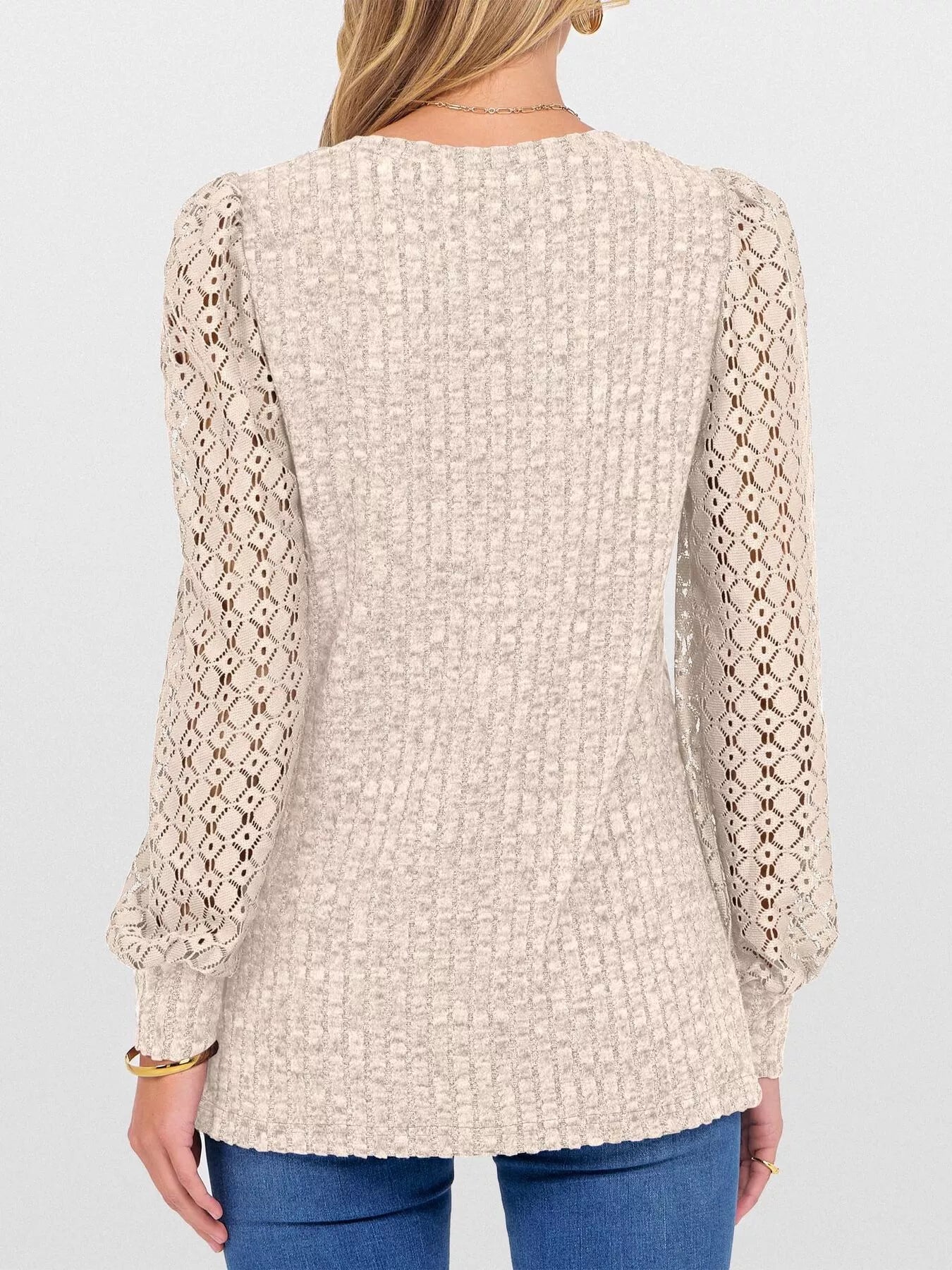 Lace Sleeve V-Neck T-Shirt OutfitFlow