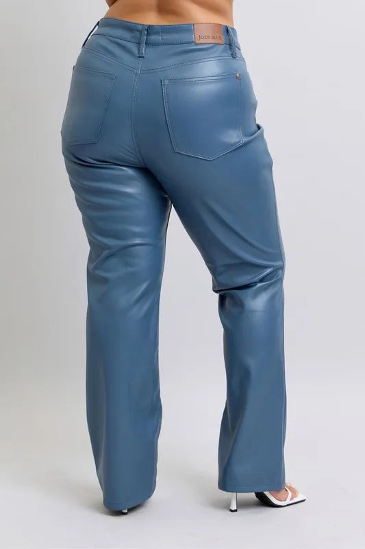 Judy Blue Full Size High Waist Tummy Control Faux Leather Bootcut Pants Plus Size OutfitFlow