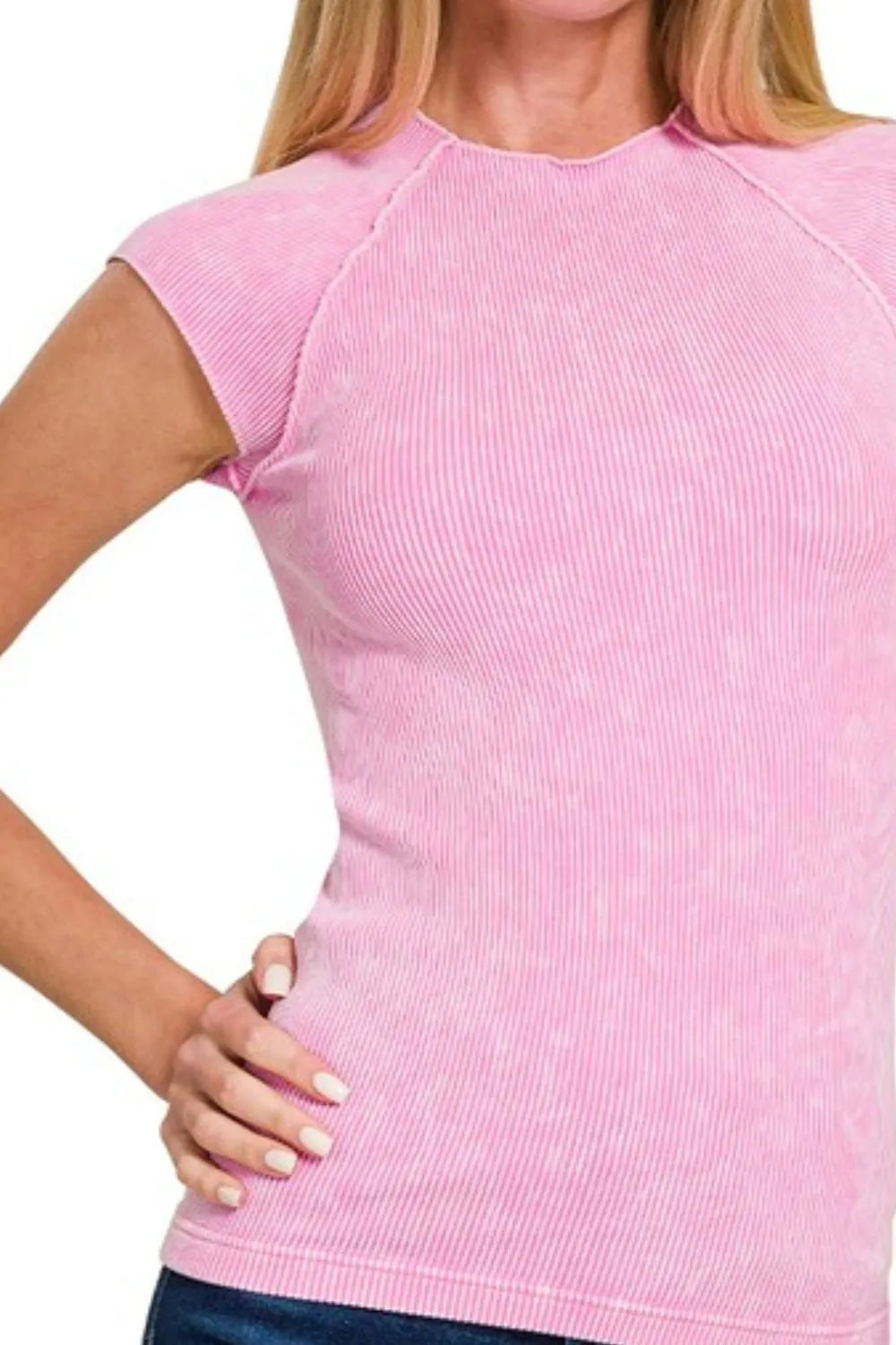 Zenana Stone Washed Ribbed Seamless Top OutfitFlow