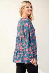 Outfit Flow - Celeste Full Size Tiered Floral V-Neck Long Sleeve Blouse