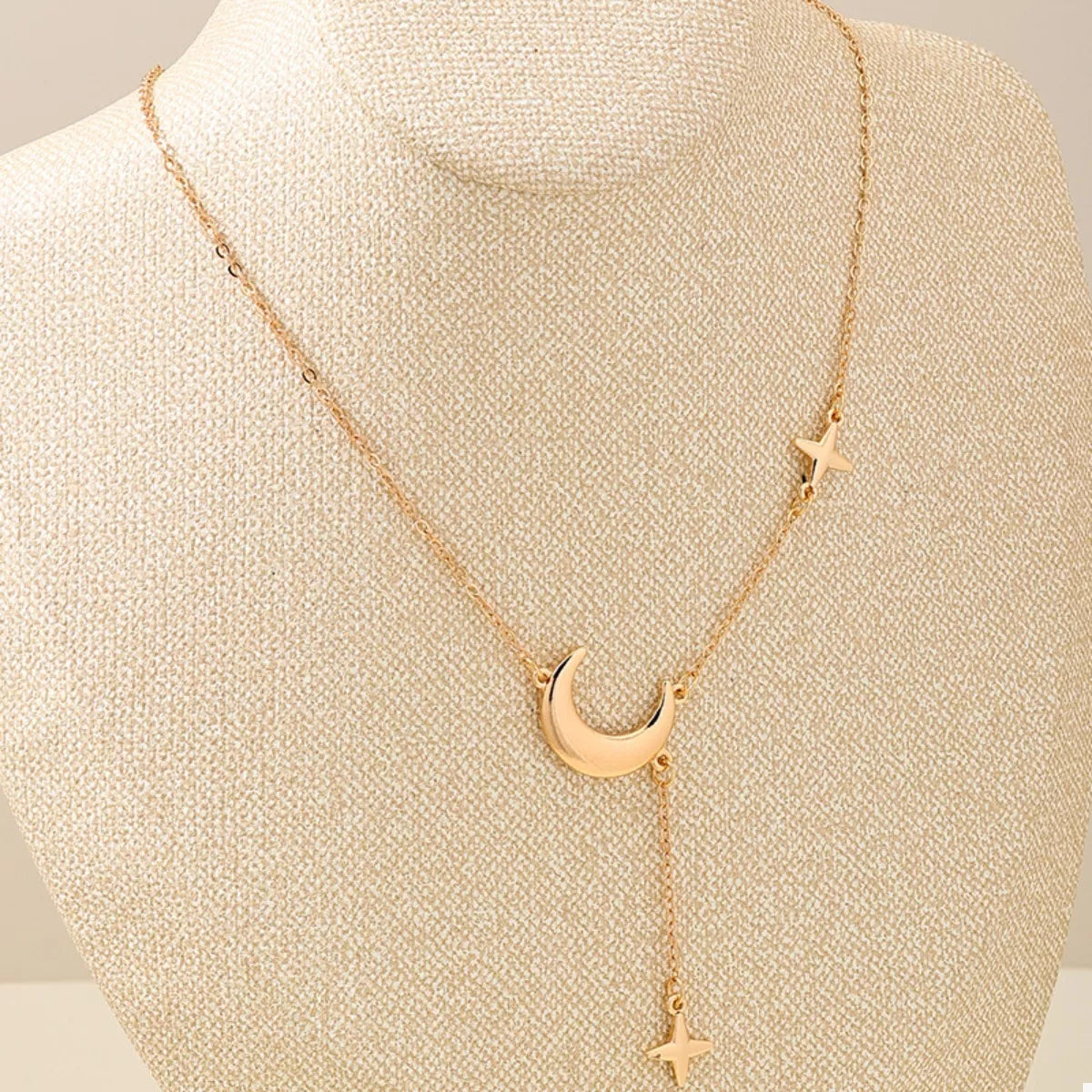 18K Gold-Plated Moon and Star Gold Chain Necklace OutfitFlow