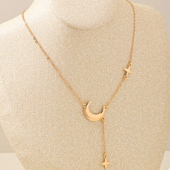 18K Gold-Plated Moon and Star Gold Chain Necklace OutfitFlow