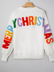 HOHOHO MERRY CHRISTMAS Drop Shoulder Holiday Sweater OutfitFlow