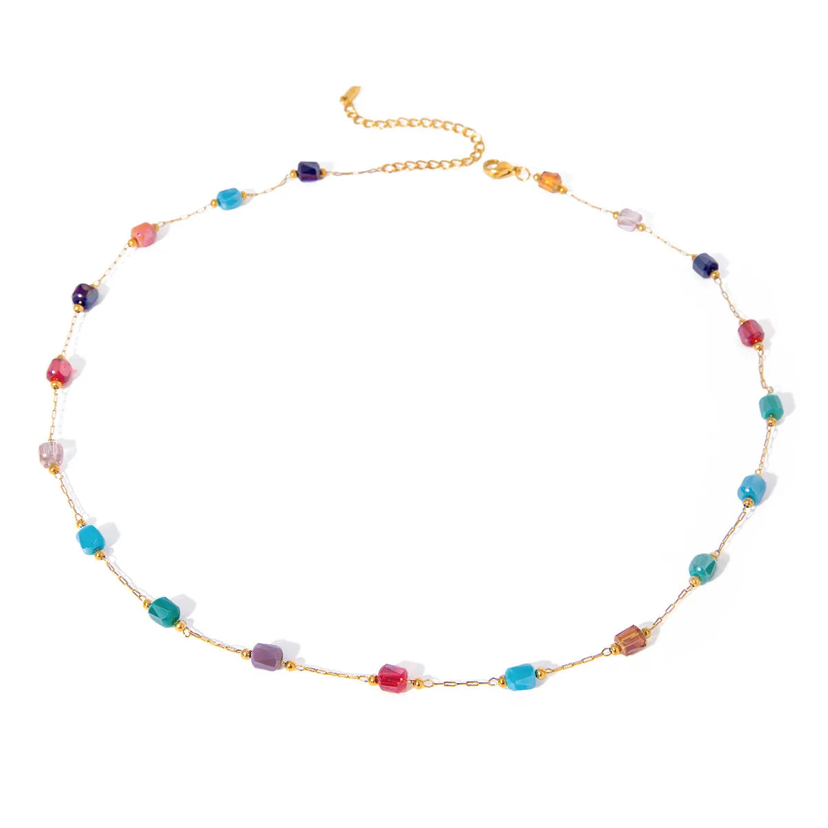 18K Gold-Plated Colorful Glass Bead Necklace OutfitFlow