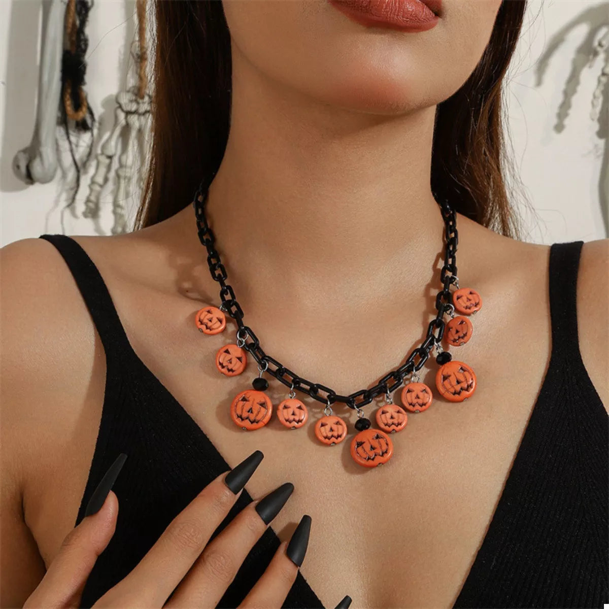 Halloween Skull Ghost Charm Necklace OutfitFlow