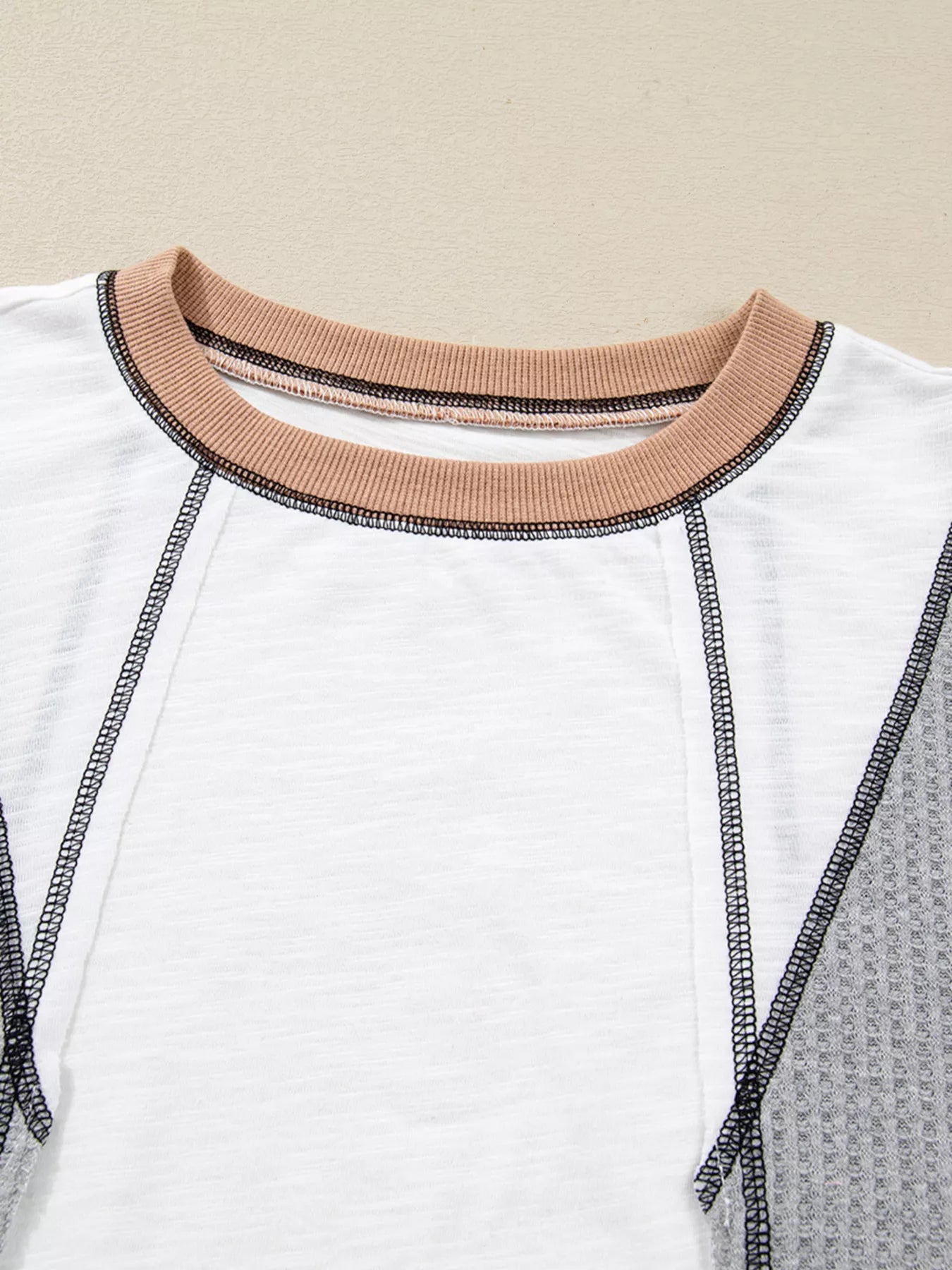 Color Block Textured Knit Patchwork Casual Top OutfitFlow