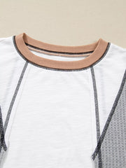 Color Block Textured Knit Patchwork Casual Top OutfitFlow