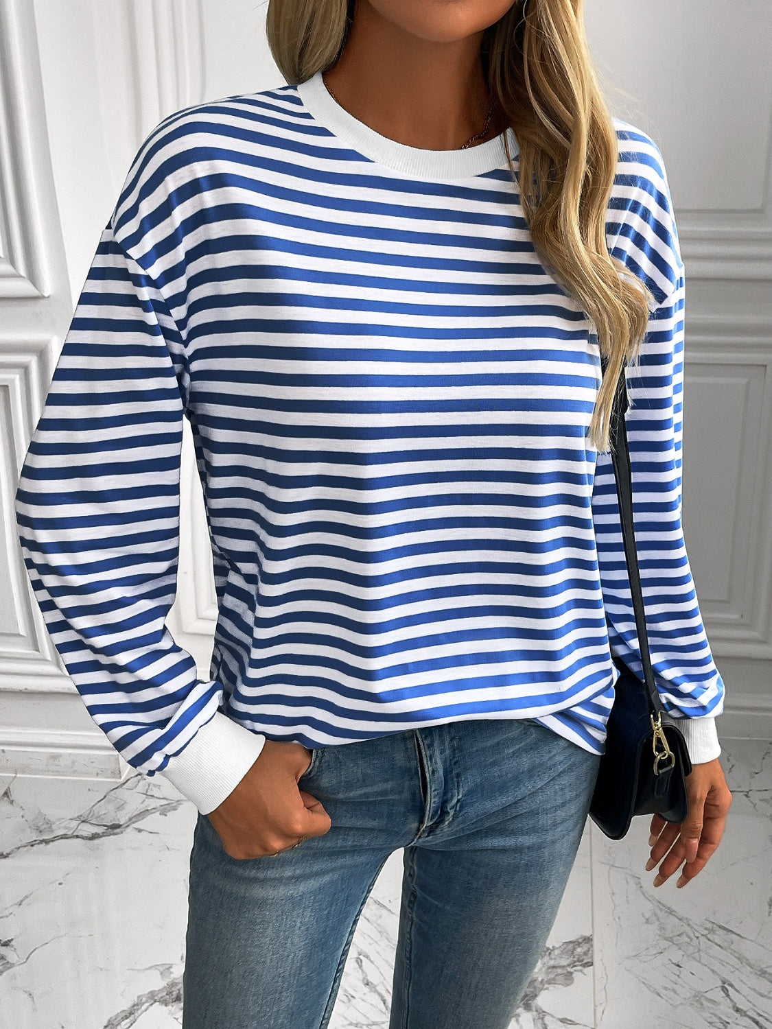 Outfit Flow - Ivy Lane Striped Round Neck Long Sleeve Sweatshirt