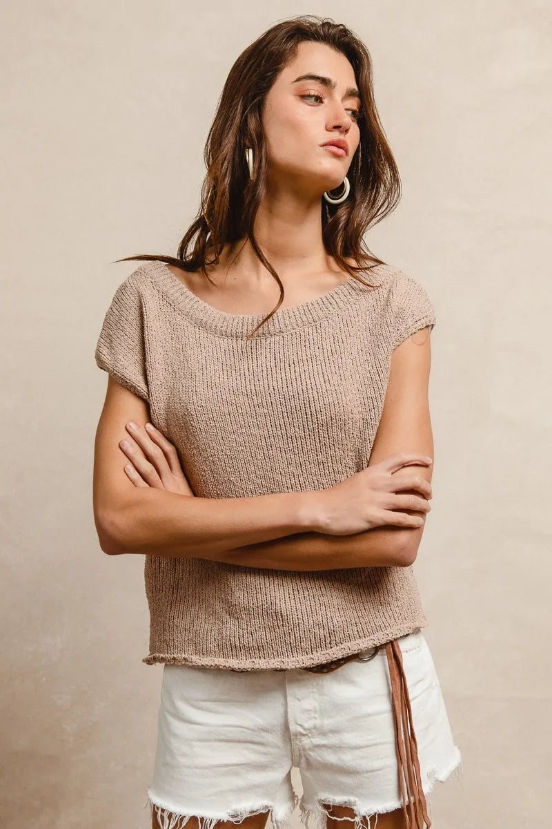 BiBi One Side Off Shoulder Knit Top OutfitFlow