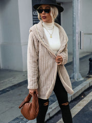 Open Front Ribbed Hooded Coat Trendsi