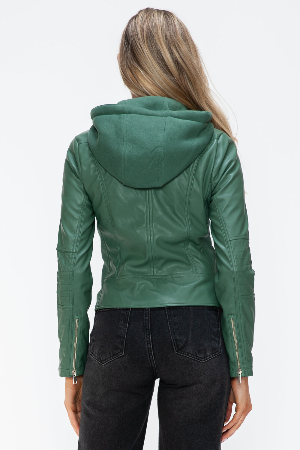 Outfit Flow - Snobbish Faux Leather Zip Up Drawstring Hooded Jacket