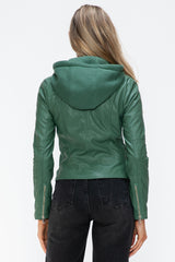 Outfit Flow - Snobbish Faux Leather Zip Up Drawstring Hooded Jacket