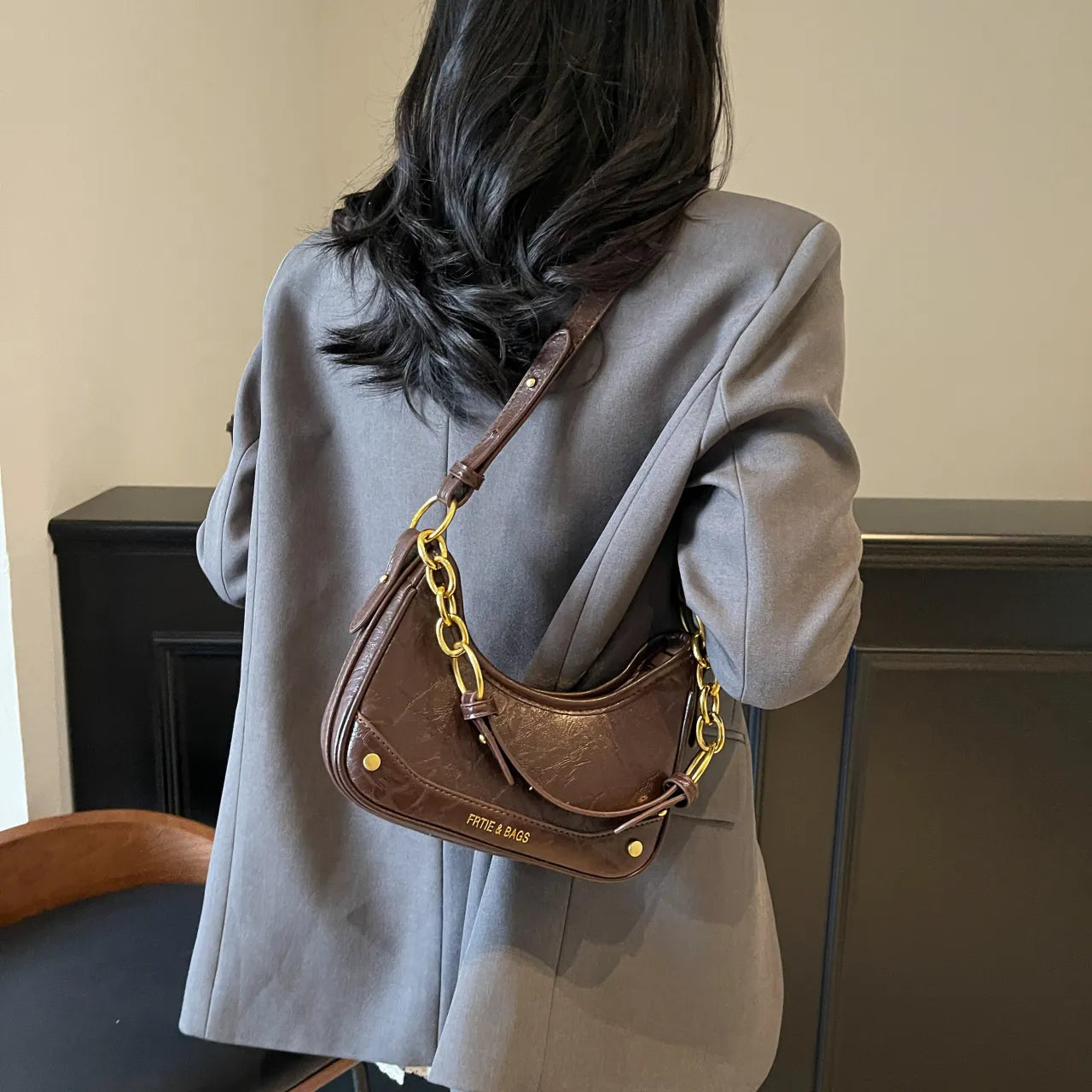 Leather Crescent Shoulder Bag OutfitFlow