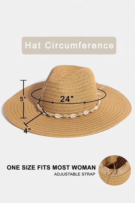 Fame Shell Beaded Wide Brim Straw Hat OutfitFlow
