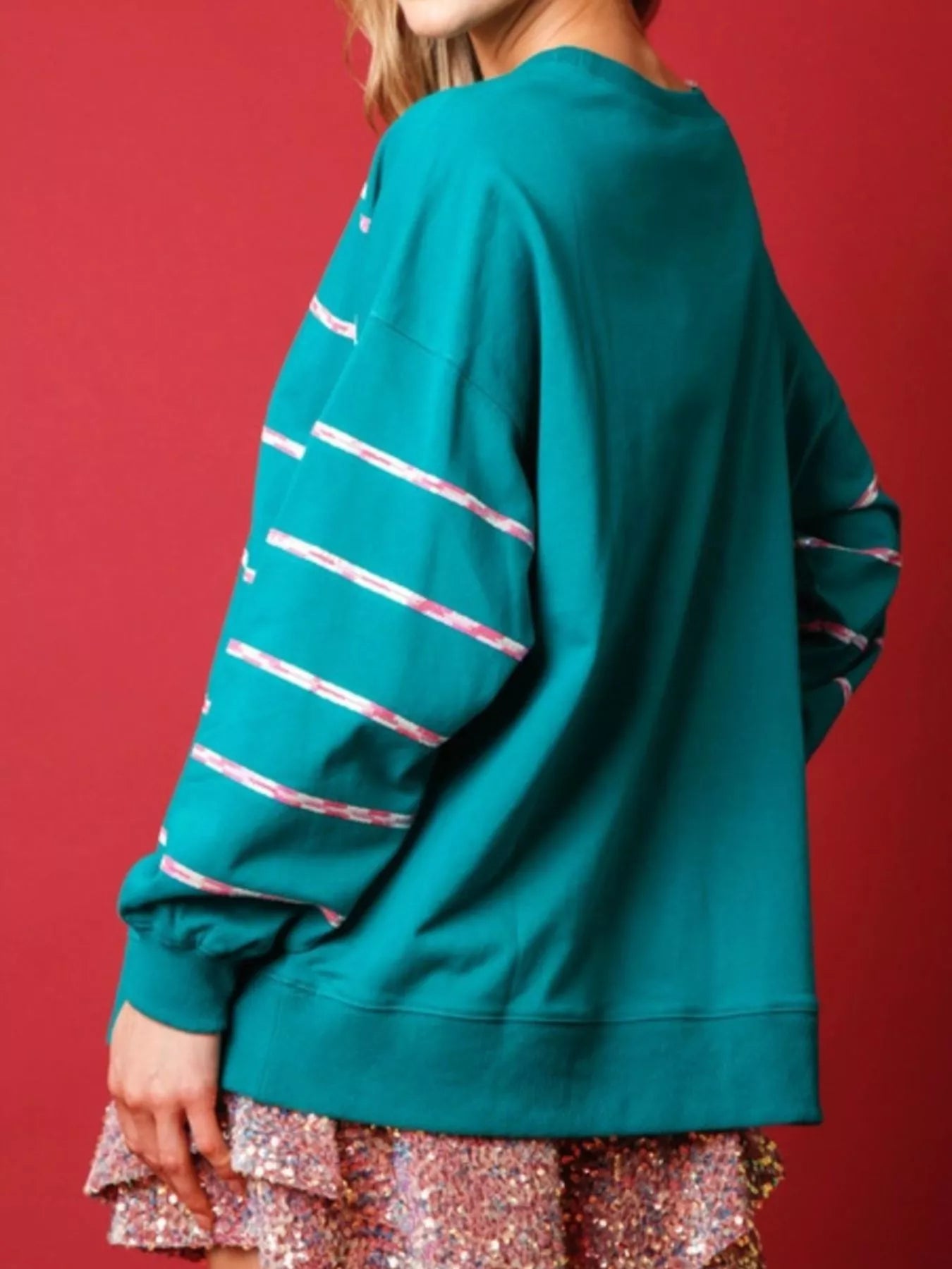 Christmas Santa Striped Long Sleeve Sweatshirt OutfitFlow