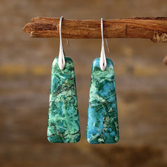 Copper Natural Stone Earrings Green Silver One Size OutfitFlow