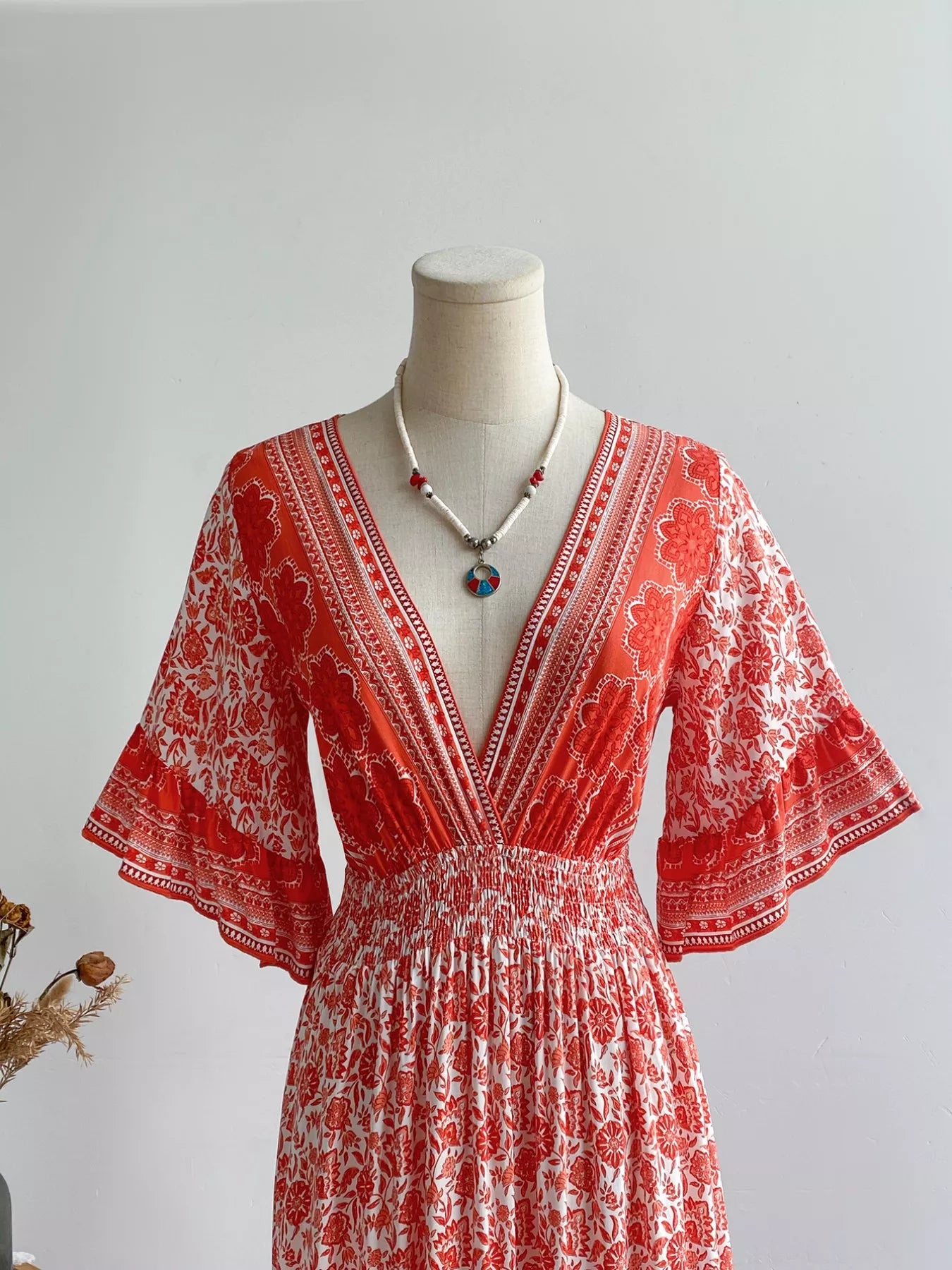 Floral Deep V-Neck Dress OutfitFlow