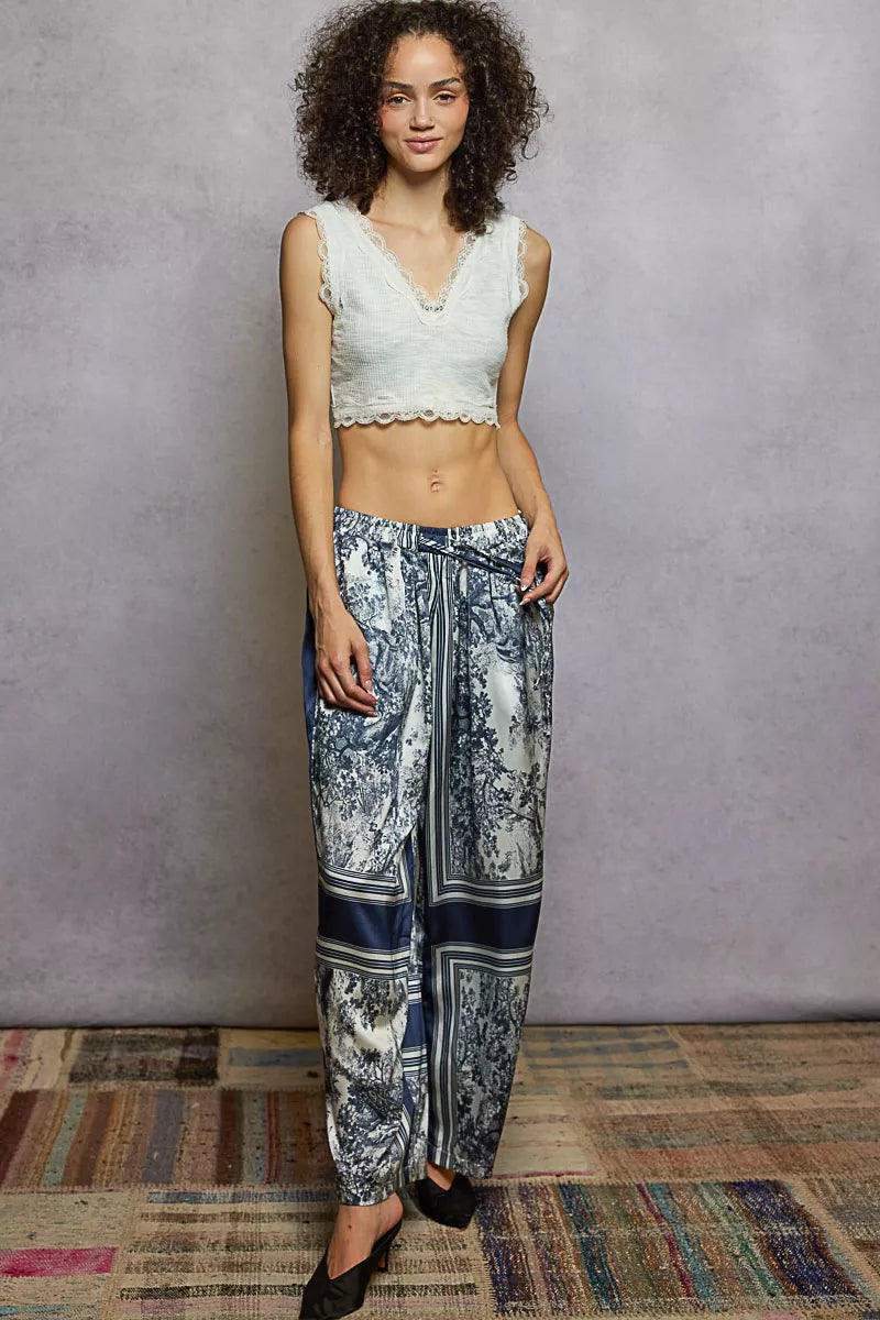 POL Floral Printed Woven Wide Leg Drawstring Pants OutfitFlow