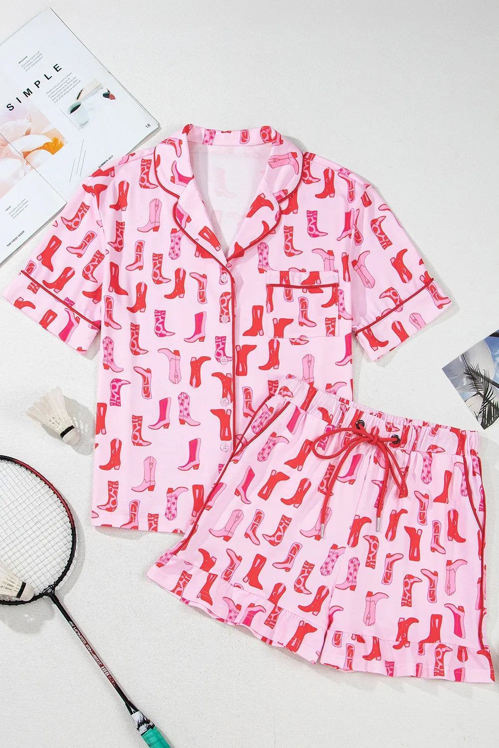 Cowgirl Boots Printed Shirt and Shorts Set OutfitFlow