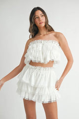 MABLE Ruffle Layered Crop Top and Mini Skirt Set OutfitFlow