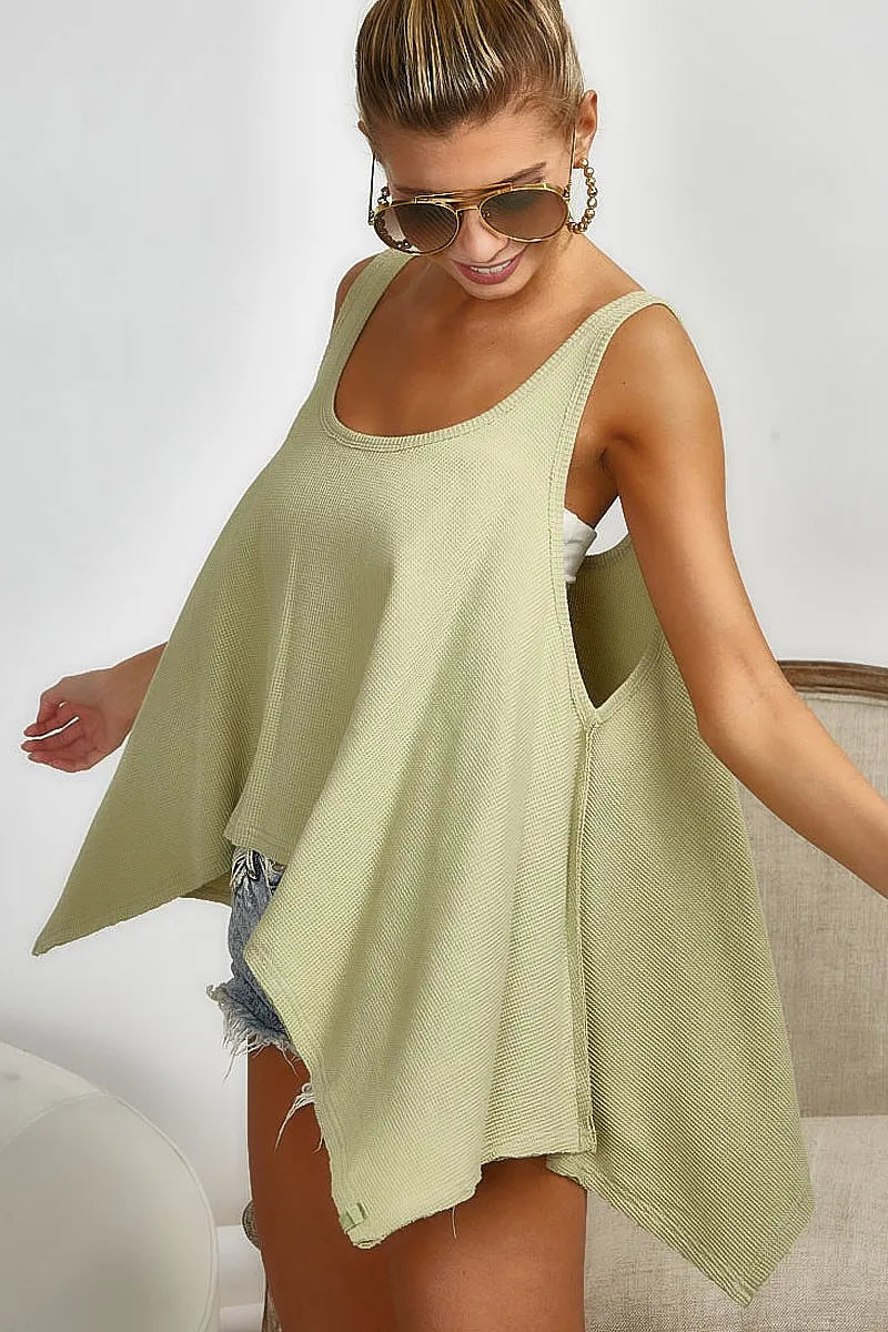 BiBi High and Low Flare Knit Tank Top OutfitFlow