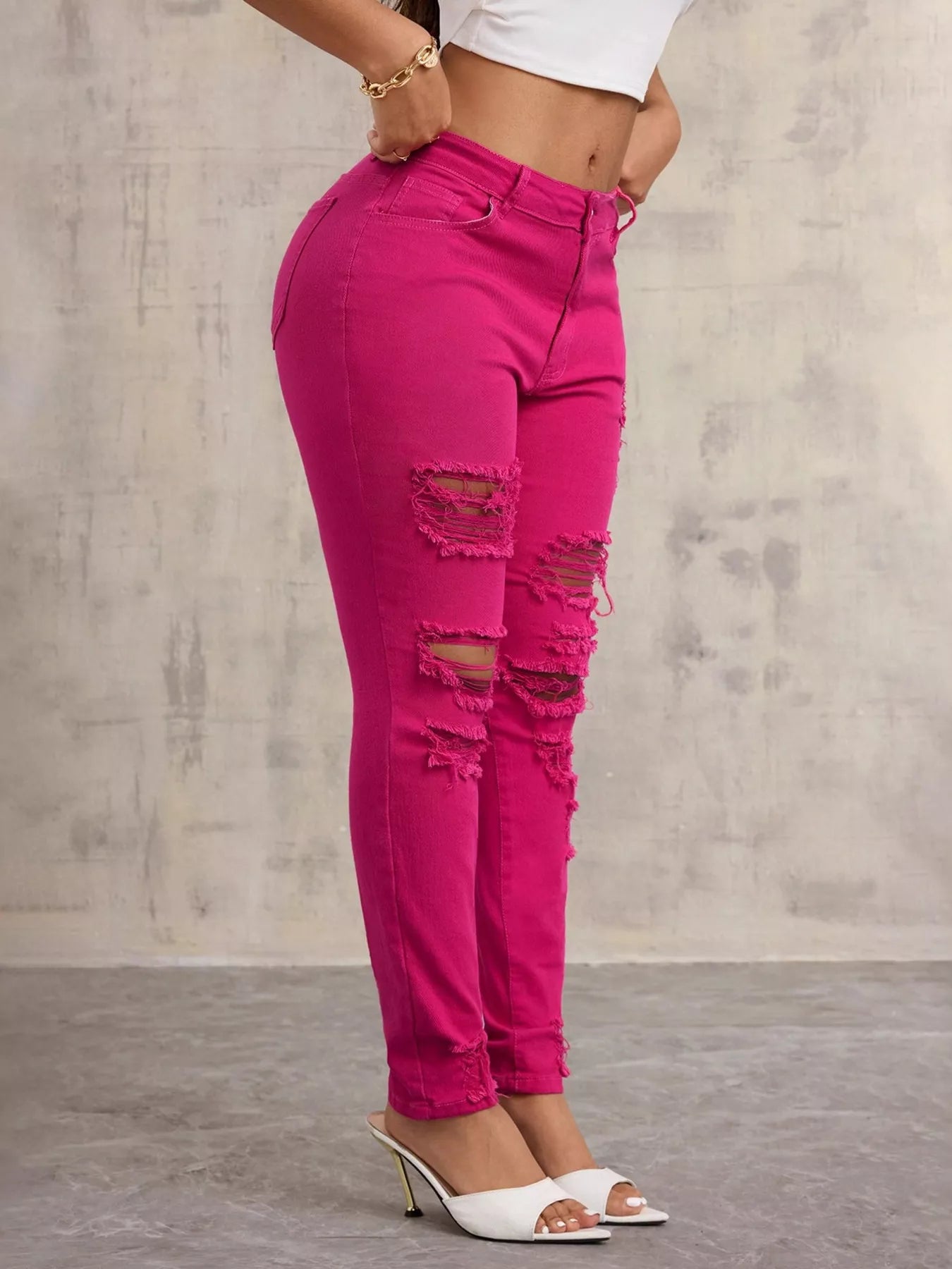 High-Waisted Distressed Skinny Jeans OutfitFlow