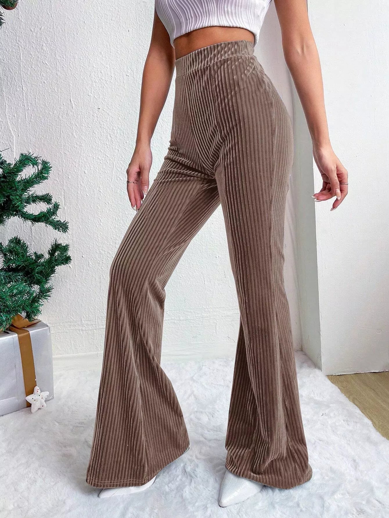 Corduroy High Waist Flare Pants OutfitFlow