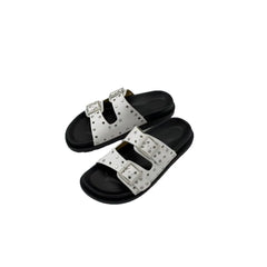 Double Buckle Open Toe Flat Sandals White OutfitFlow