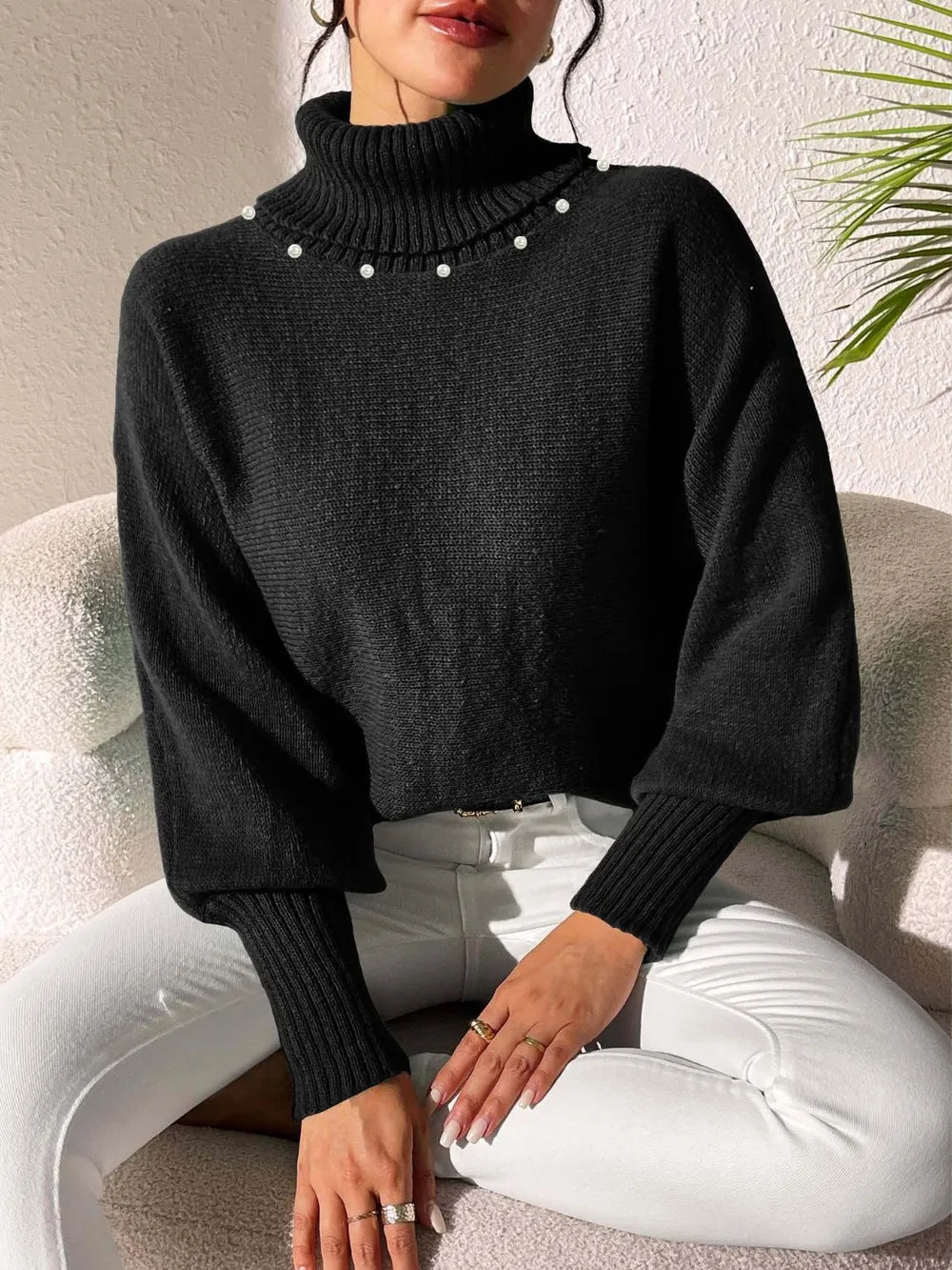 Turtleneck Long Sleeve Sweater OutfitFlow