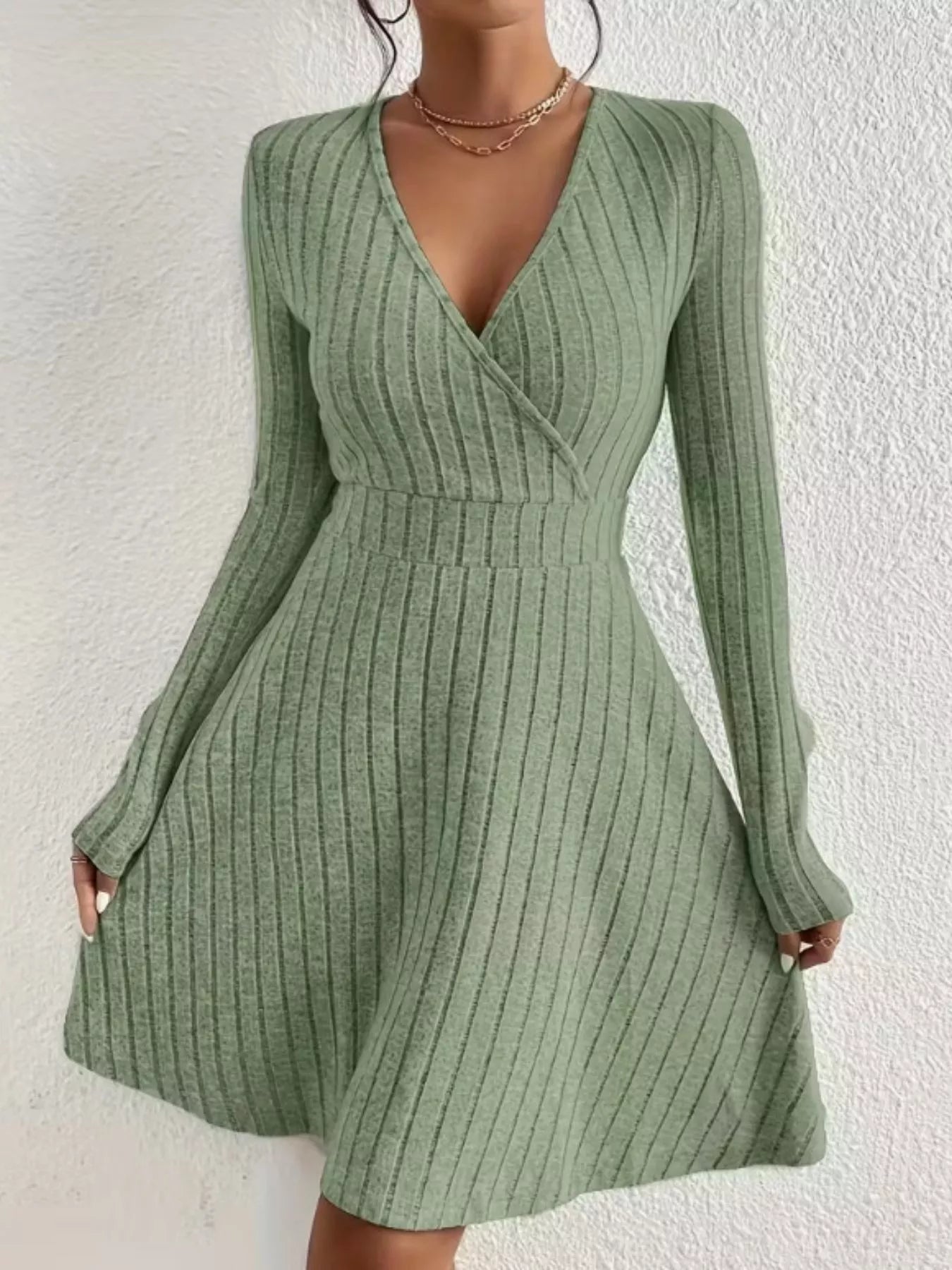 Ribbed Knit Wrap Mini Dress OutfitFlow