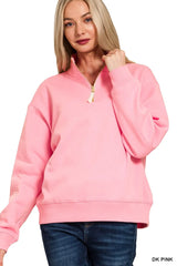 Zenana Fleece Half Zip Sweatshirt Trendsi