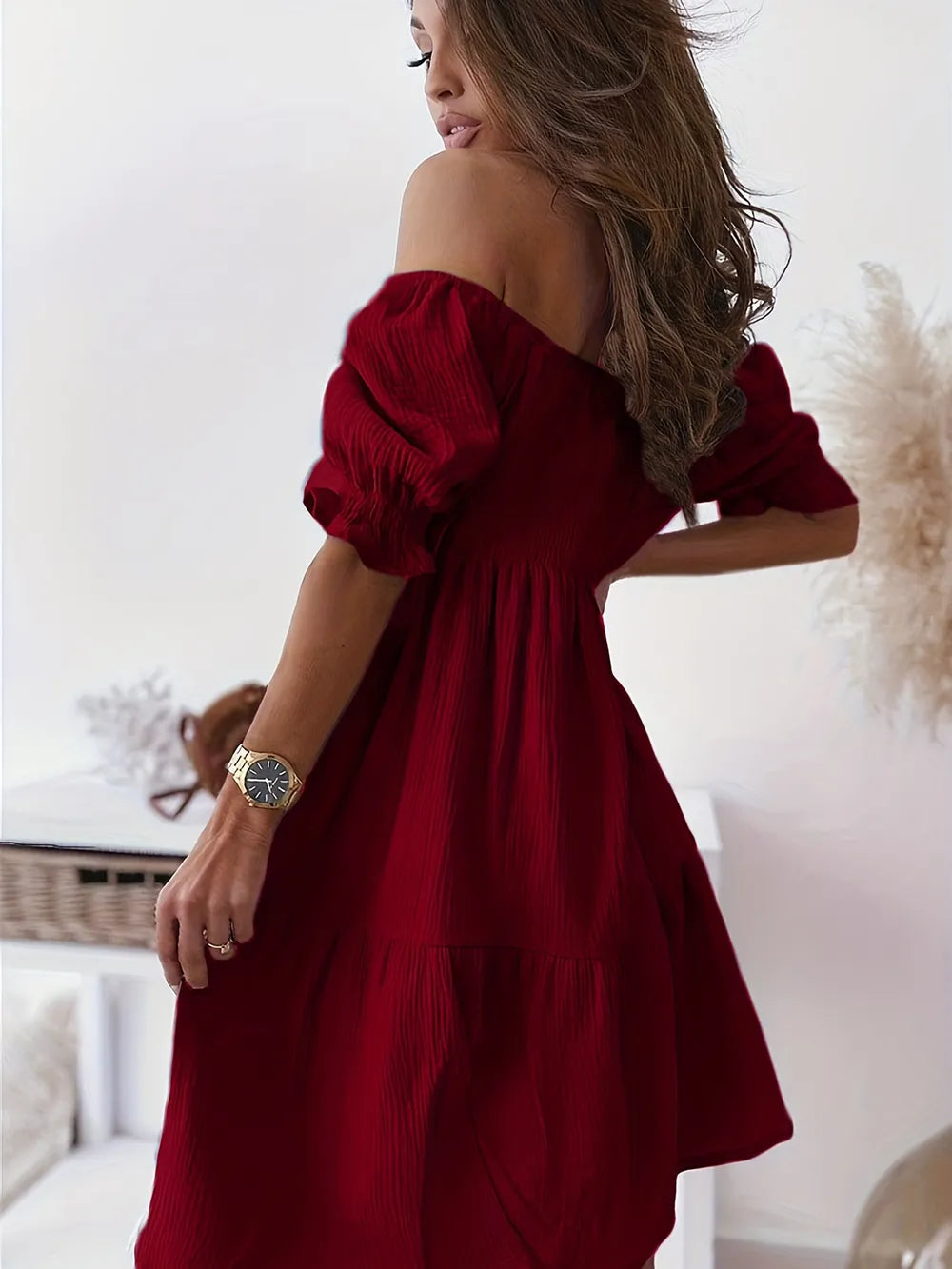 Full Size Ruffled Off-Shoulder Short Sleeve Dress OutfitFlow