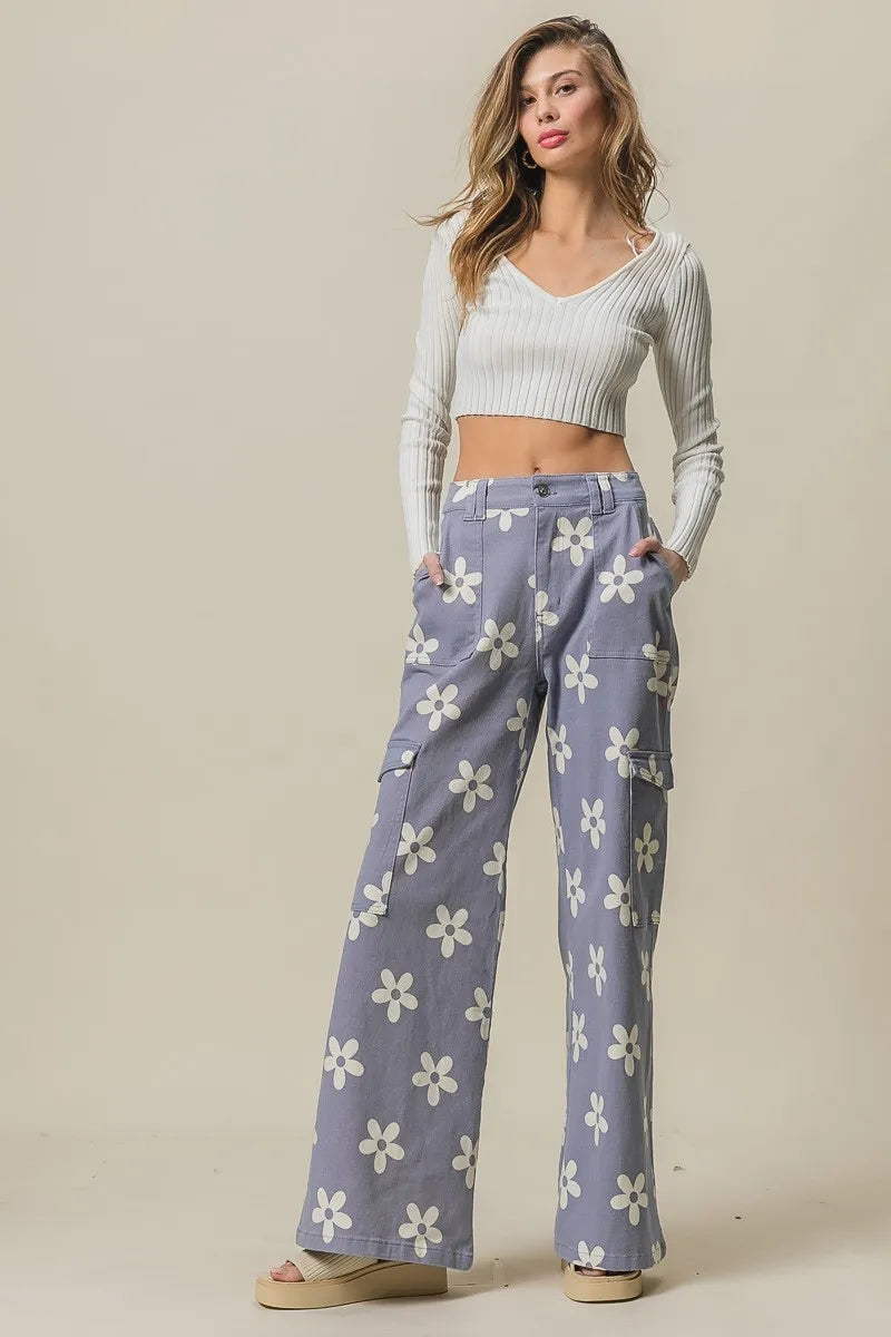 BiBi Flower Printed Side Pocket Wide Pants OutfitFlow