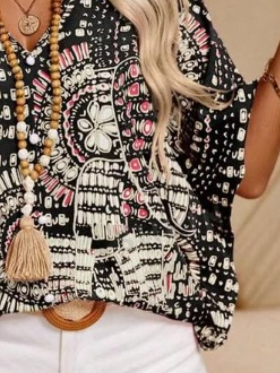Printed V-Neck Half Sleeve Top OutfitFlow