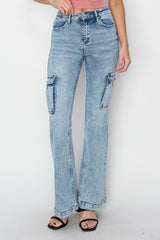 RISEN Full Size High Rise Cargo Flare Jeans