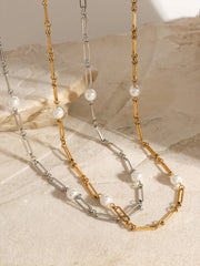 Stainless Steel Pearl Chain Necklace OutfitFlow