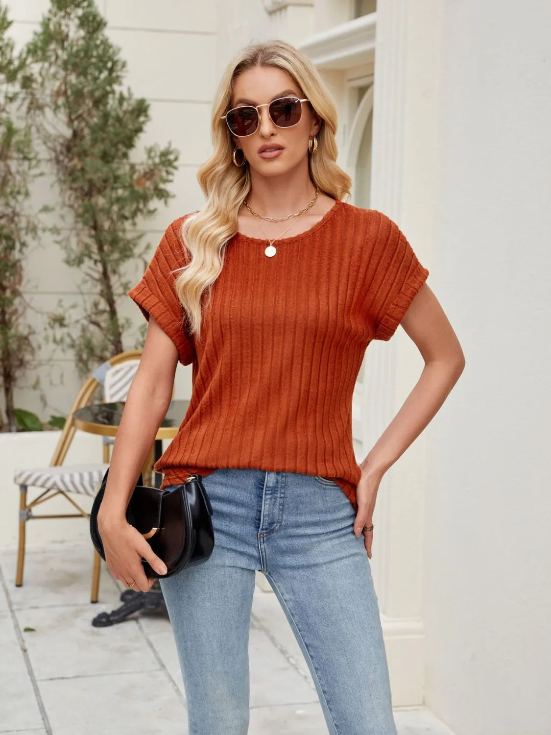 Round Neck Short Sleeve T-Shirt OutfitFlow