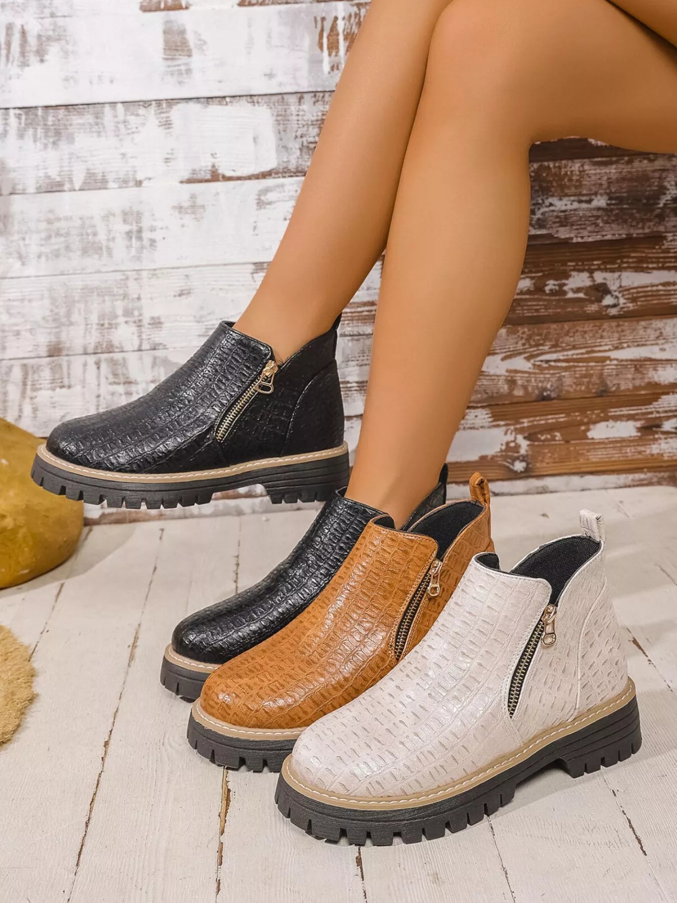 Round Toe Side Zip Ankle Boots OutfitFlow
