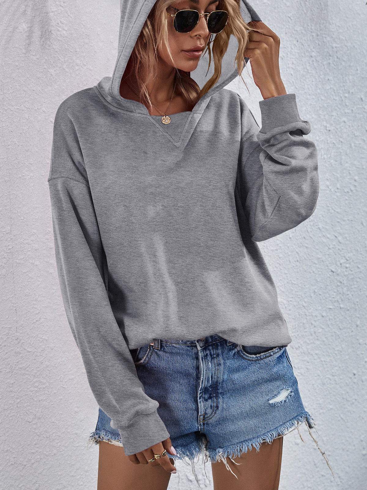 Outfit Flow - Dropped Shoulder Slit Hoodie