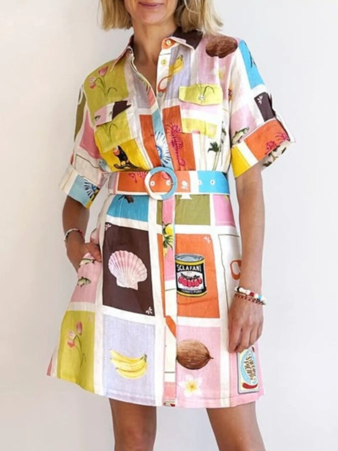 Printed Short Sleeve Shirt Dress OutfitFlow