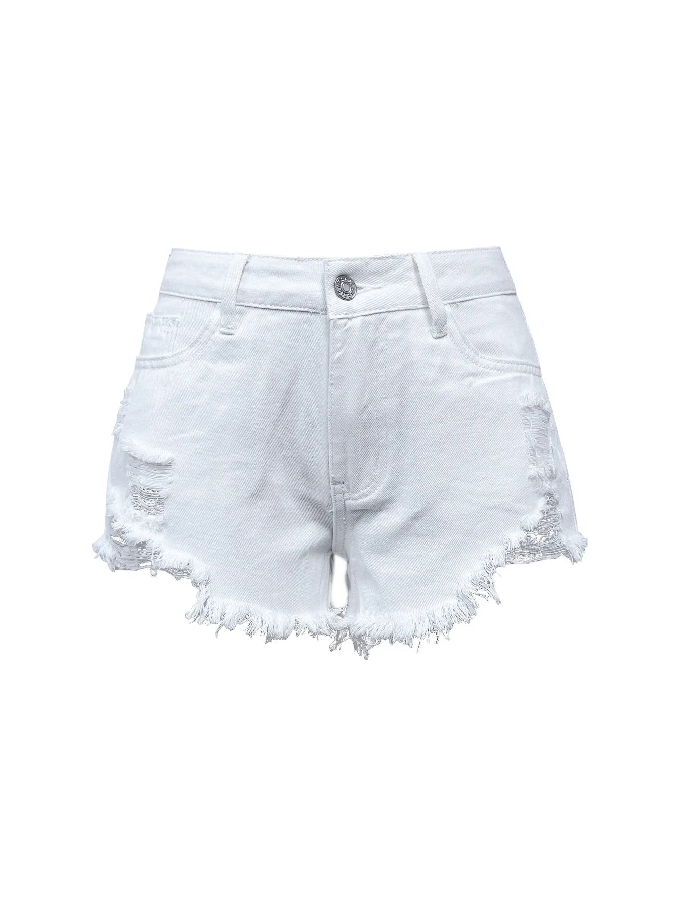 Raw Hem High Waist Denim Shorts OutfitFlow