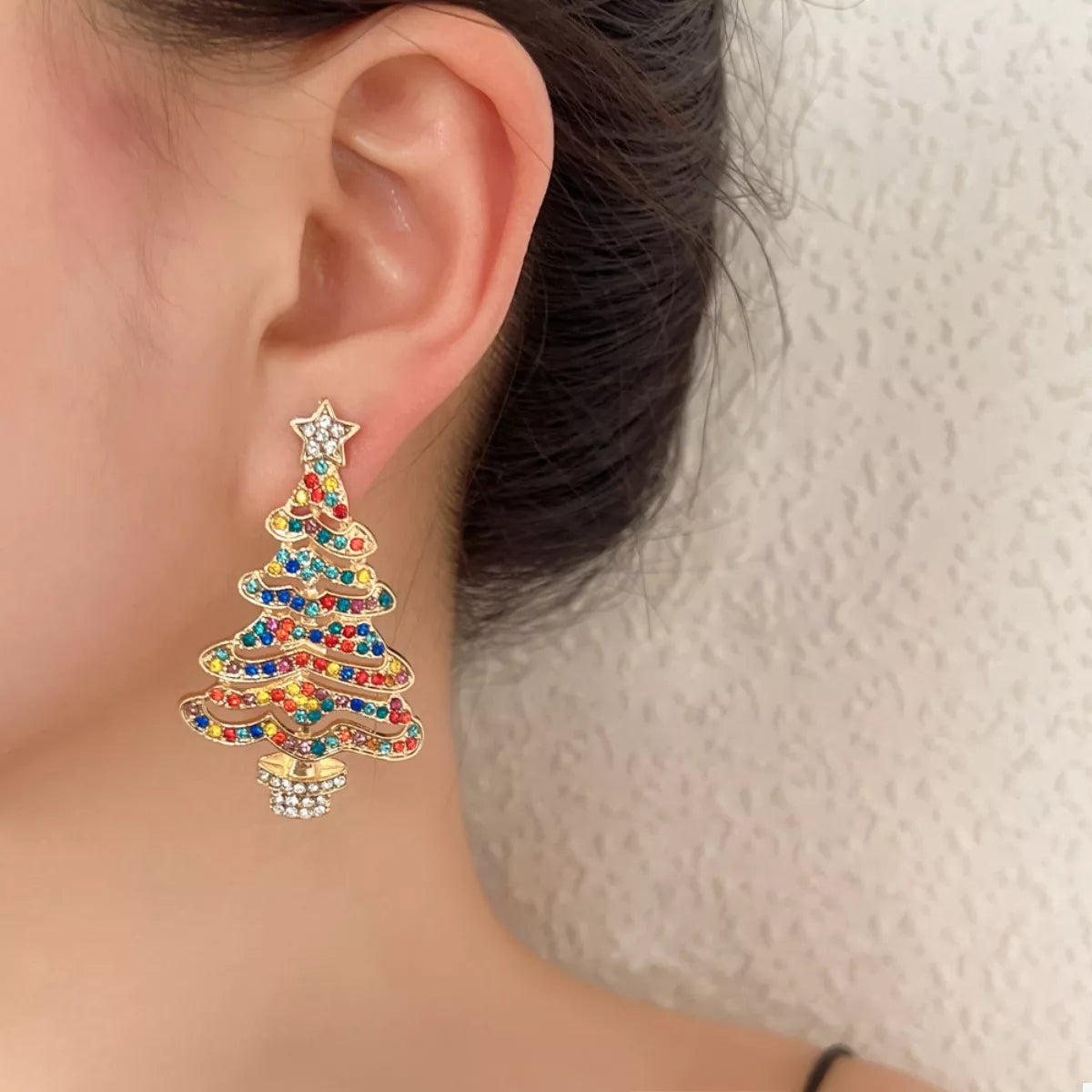 Christmas Tree Rhinestone Earrings OutfitFlow