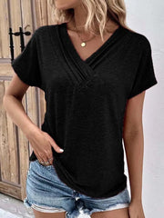 Decor Button Short Sleeve T-Shirt Black OutfitFlow