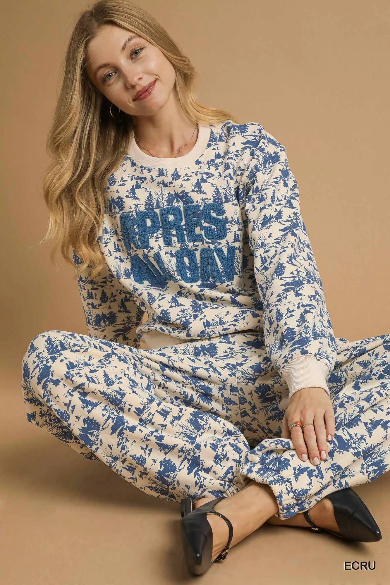 Umgee Scenic Print Cropped Sweatshirt OutfitFlow