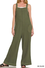 Zenana Knit Waffle Wide Leg Overalls OutfitFlow